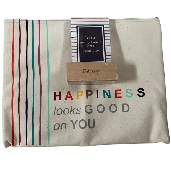 Thirty One ~ set of two~Canvas zipped pouch + Card Holder w/ Motovational Cards - Picture 1 of 11
